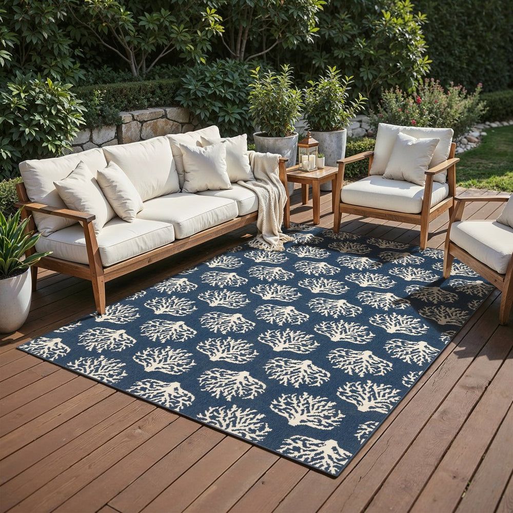 Oriental Weavers Meridian Indoor/Outdoor Area Rug - Vibrant Geometric Patterns With Colorful Hues For Any Space Navy,Ivory Polypropylene M7420a056086st