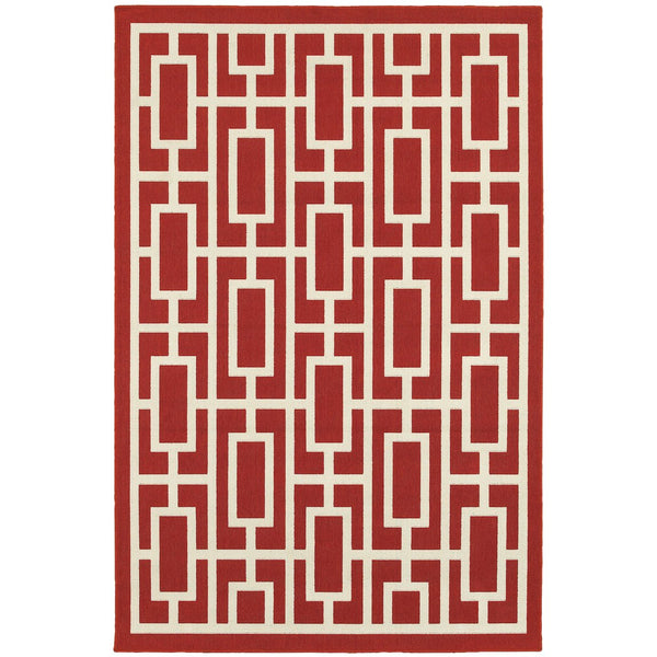 Oriental Weavers Meridian Vibrant Indoor/Outdoor Area Rug With Geometric Patterns - Elevate Your Space Today! Red,Ivory Polypropylene M9754r240330st