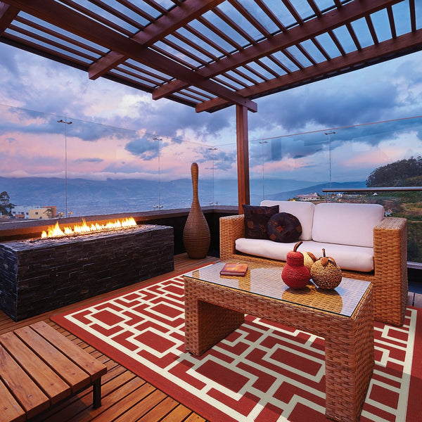 Oriental Weavers Meridian Vibrant Indoor/Outdoor Area Rug With Geometric Patterns - Elevate Your Space Today! Red,Ivory Polypropylene M9754r240330st