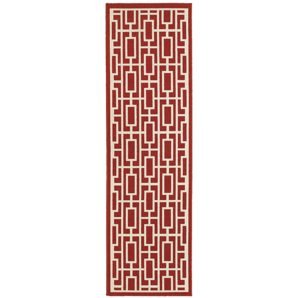 Oriental Weavers Meridian Vibrant Indoor/Outdoor Area Rug With Geometric Patterns - Elevate Your Space Today! Red,Ivory Polypropylene M9754r068230st