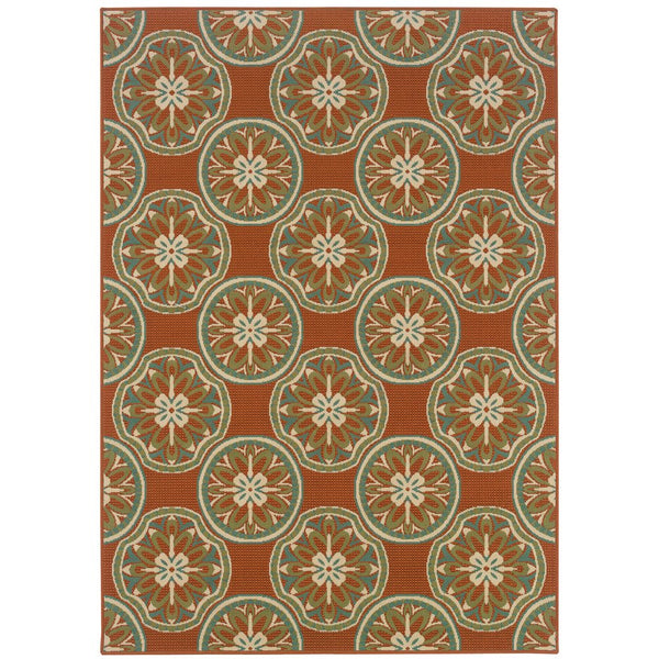 Oriental Weavers Montego Indoor/Outdoor Area Rug – Bright Hues Of Nature, Modern Design & Durable Style For Any Space Orange,Ivory Polypropylene M8323d073135st