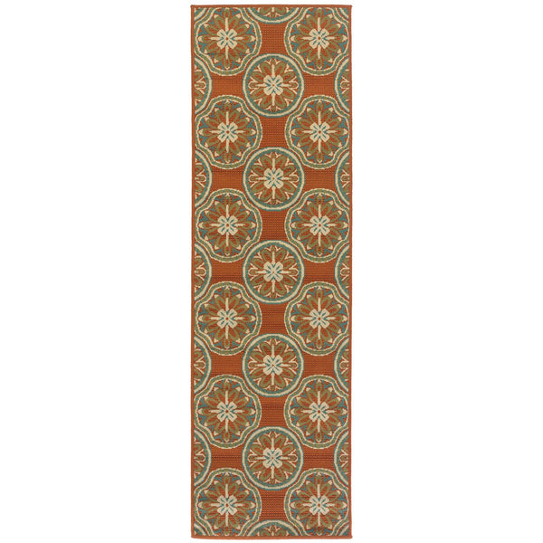 Oriental Weavers Montego Indoor/Outdoor Area Rug – Bright Hues Of Nature, Modern Design & Durable Style For Any Space Orange,Ivory Polypropylene M2323d068230st