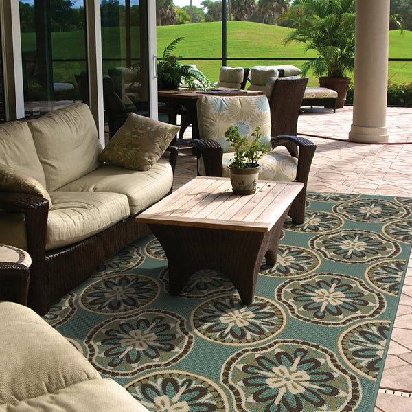 Oriental Weavers Montego Moroccan-Inspired Blue & Ivory Indoor/Outdoor Rug, Weather-Resistant Polypropylene Elegance 129.92'' L x 94.49'' W M8323L240330ST