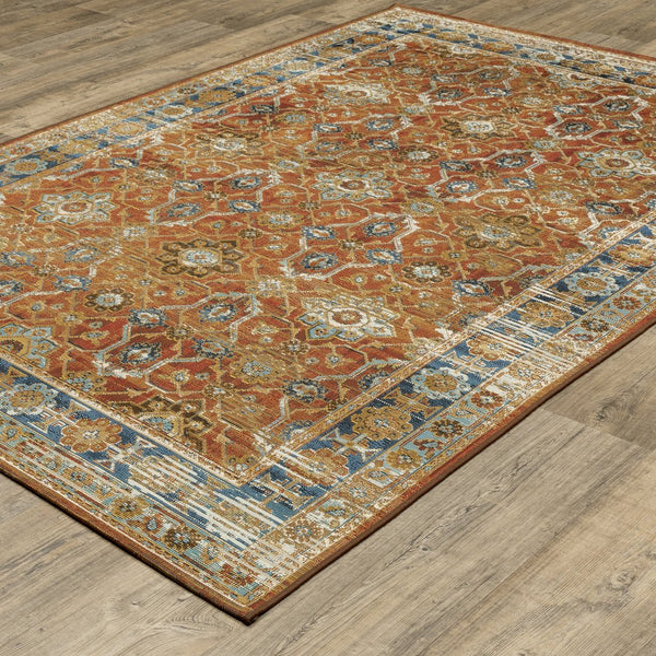 Oriental Weavers Naples 1204x Vibrant Indoor/Outdoor Area Rug - Durable, Fade Resistant, And Easy Care Design Rust,Blue Polypropylene N1204x300390st