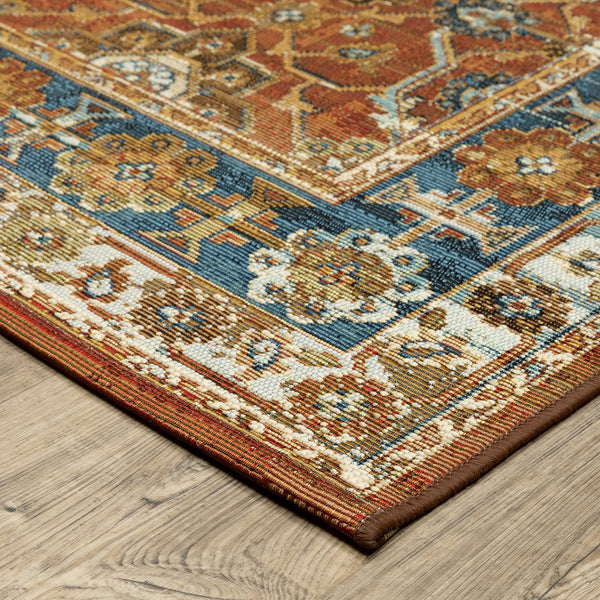 Oriental Weavers Naples 1204x Vibrant Indoor/Outdoor Area Rug - Durable, Fade Resistant, And Easy Care Design Rust,Blue Polypropylene N1204x300390st