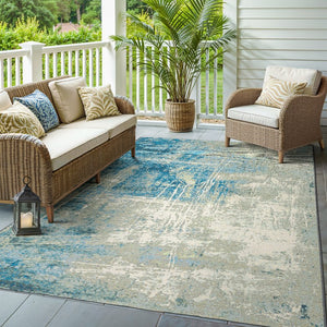 Oriental Weavers Naples Distressed Abstract Indoor/Outdoor Rug 6'7"X9'4" — Beige & Blue Fade‑Resistant Polypropylene N359XI200285ST
