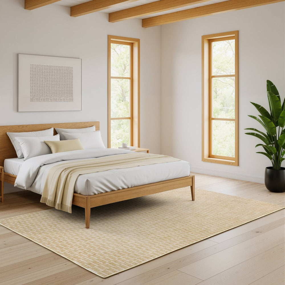 Oriental Weavers Oliver Plush High-Low Polyester Area Rug In Beige Tan Gold With Subtle Geometric Basketweave Dash Pattern For Coastal, Minimalist, Transitional Spaces 129.92'' L x 94.49'' W OOLV02240330ST