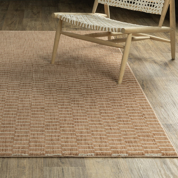 Oriental Weavers Oliver Plush Rust & Beige Geometric Runner Rug 2'3"X7'6" — High‑Low Polyester Pile, Durable Style OOLV04068230ST