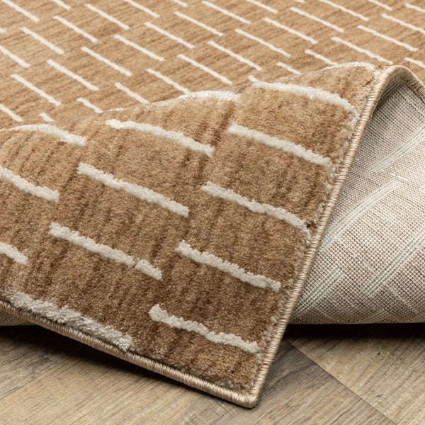Oriental Weavers Oliver Plush Rust & Beige Geometric Runner Rug 2'3"X7'6" — High‑Low Polyester Pile, Durable Style OOLV04068230ST