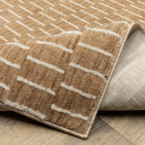 Oriental Weavers Oliver Plush High-Low Geometric Area Rug In Rust And Beige — Machine-Woven, Soft Polyester Texture 153.54'' L x 118.11'' W OOLV04300390ST