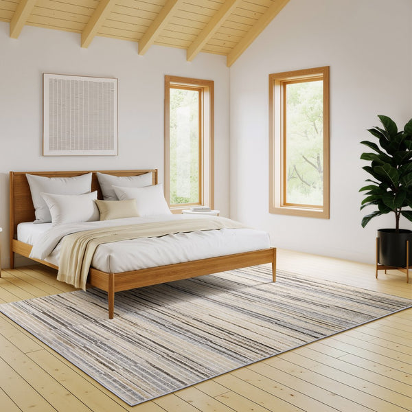 Oriental Weavers Oliver Plush Geometric Area Rug In Grey-Beige — High-Low Texture, Durable Polyester Pile For Rooms 153.54'' L x 118.11'' W OOLV05300390ST