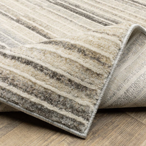 Oriental Weavers Oliver Plush Geometric Area Rug In Grey-Beige — High-Low Texture, Durable Polyester Pile For Rooms 153.54'' L x 118.11'' W OOLV05300390ST