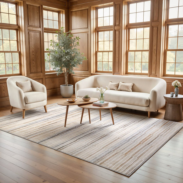 Oriental Weavers Oliver Painterly Striped Area Rug In Grey Rust Tones For Living Rooms, Low-Pile Soft Polyester Comfort 59.84'' L x 39.37'' W OOLV06100152ST