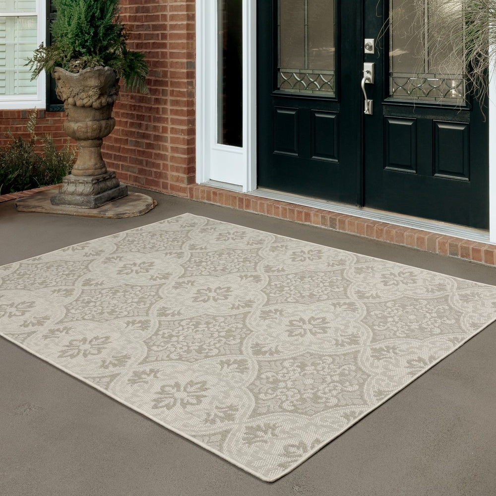 Oriental Weavers Portofino Indoor/Outdoor Area Rug - Durable, Stylish, And Easy To Maintain For Any Space Decor Ivory,Grey Polypropylene P2805w160220st