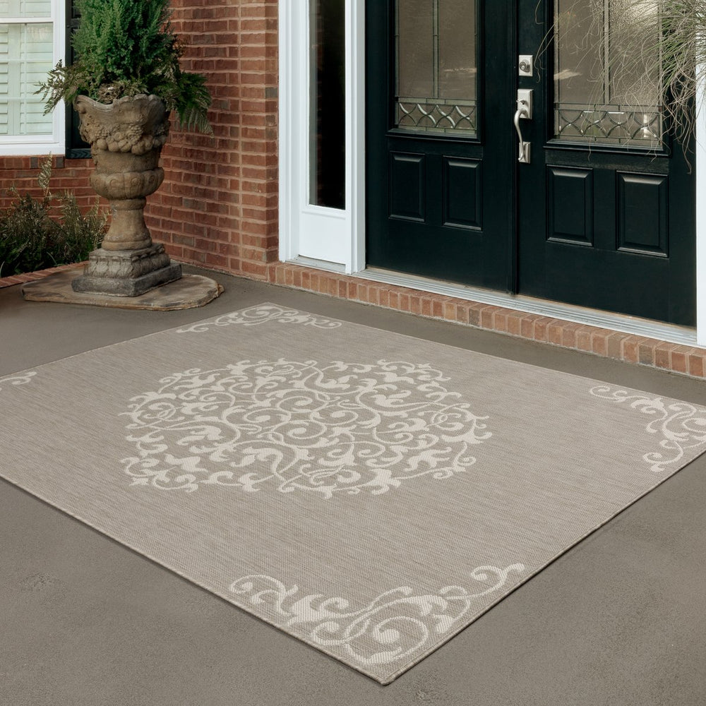 Oriental Weavers Portofino Indoor/Outdoor Area Rug – Stylish, Durable Design Perfect For Homes With Kids & Pets Taupe,Ivory Polypropylene P6649w100152st