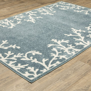 Oriental Weavers Quinn Ocean Blue & Ivory Coral Area Rug 5'3" X 7' — Machine‑Woven Frieze, Coastal Comfort Durable Care QQUI07160213ST