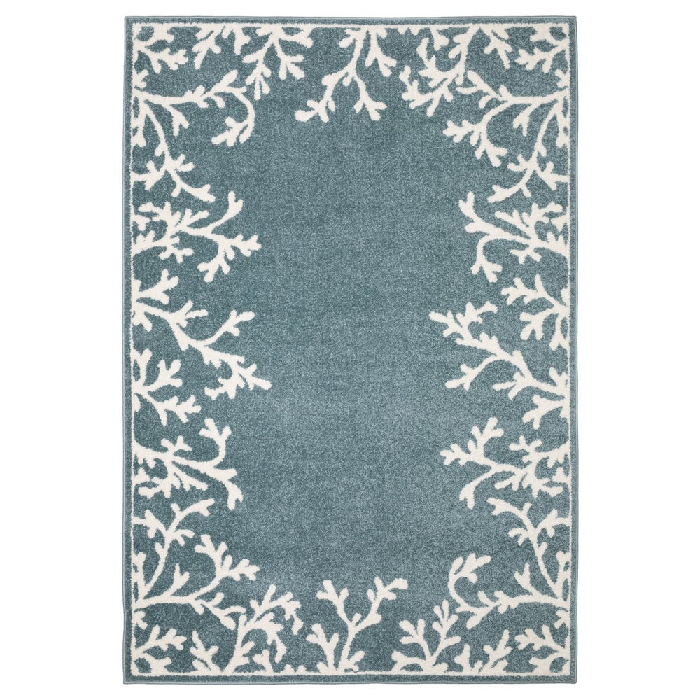 Oriental Weavers Quinn Ocean Blue & Ivory Coral Area Rug 5'3" X 7' — Machine‑Woven Frieze, Coastal Comfort Durable Care QQUI07160213ST