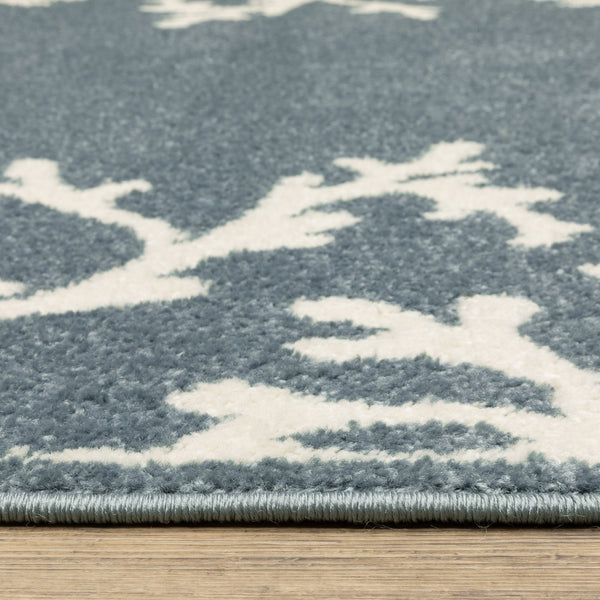 Oriental Weavers Quinn Ocean Blue & Ivory Coral Area Rug 5'3" X 7' — Machine‑Woven Frieze, Coastal Comfort Durable Care QQUI07160213ST