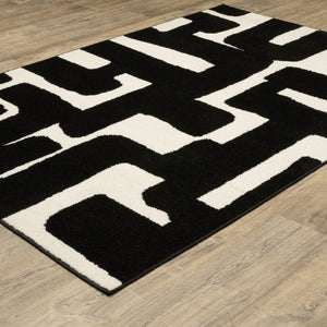 Oriental Weavers Quinn Modern Black & Ivory Geometric Area Rug 7'10" X 10' — Machine-Woven Polypropylene, Durable Elegance QQUI08240305ST