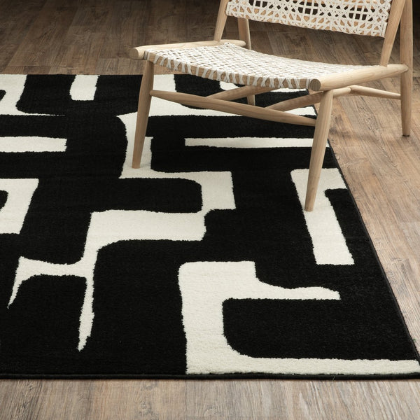 Oriental Weavers Quinn Modern Black & Ivory Geometric Area Rug 7'10" X 10' — Machine-Woven Polypropylene, Durable Elegance QQUI08240305ST