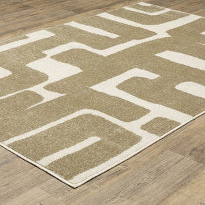 Oriental Weavers Quinn Modern Beige & Ivory Abstract Geometric Rug — Soft Frieze Pile, Durable Polypropylene Finish 120.08'' L x 94.49'' W QQUI09240305ST