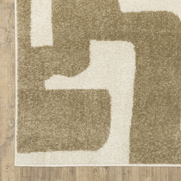 Oriental Weavers Quinn Modern Beige & Ivory Abstract Geometric Rug — Soft Frieze Pile, Durable Polypropylene Finish 120.08'' L x 94.49'' W QQUI09240305ST