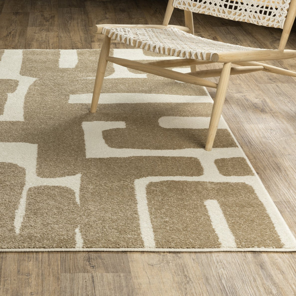 Oriental Weavers Quinn Modern Abstract Beige Runner Rug 2'X7' — Plush Frieze, Polypropylene Durable Hallway Accent QQUI09060213ST