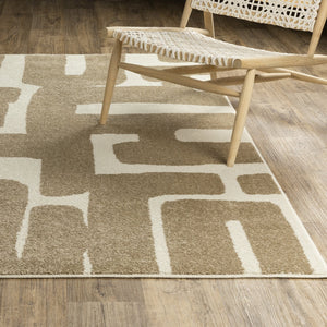 Oriental Weavers Quinn Modern Beige & Ivory Abstract Geometric Rug — Soft Frieze Pile, Durable Polypropylene Finish 120.08'' L x 94.49'' W QQUI09240305ST