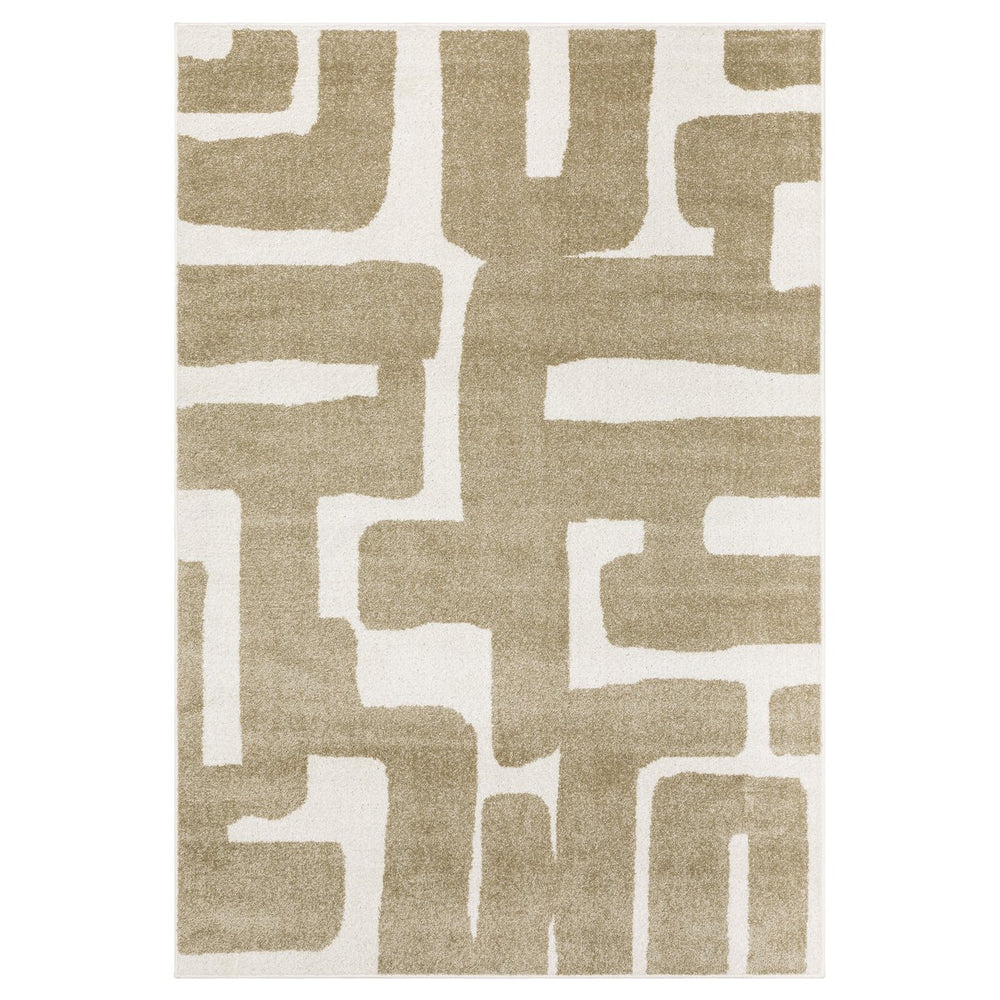 Oriental Weavers Quinn Modern Beige & Ivory Abstract Geometric Rug — Soft Frieze Pile, Durable Polypropylene Finish 120.08'' L x 94.49'' W QQUI09240305ST