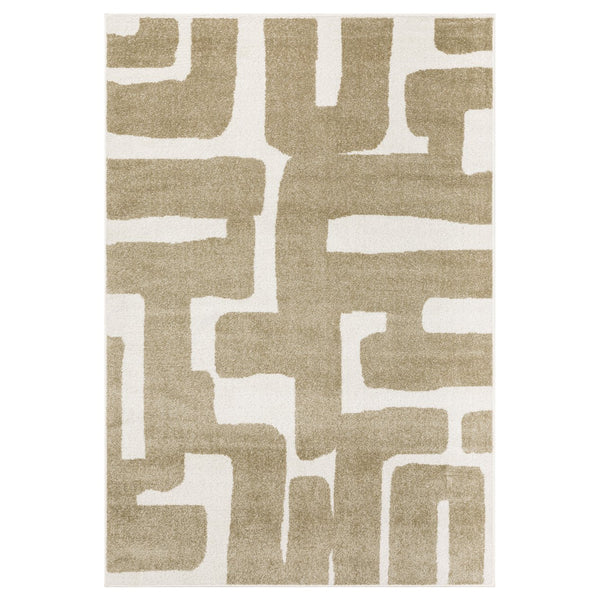 Oriental Weavers Quinn Modern Beige & Ivory Abstract Geometric Rug — Soft Frieze Pile, Durable Polypropylene Finish 120.08'' L x 94.49'' W QQUI09240305ST