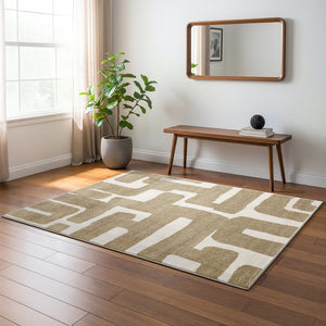 Oriental Weavers Quinn Modern Beige & Ivory Abstract Geometric Rug — Soft Frieze Pile, Durable Polypropylene Finish 120.08'' L x 94.49'' W QQUI09240305ST