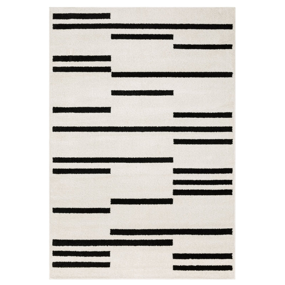 Oriental Weavers Quinn Modern Beige & Black Runner Rug 2'X7' — Textured Frieze, Asymmetrical Line Design, Durable Polypropylene QQUI10060213ST