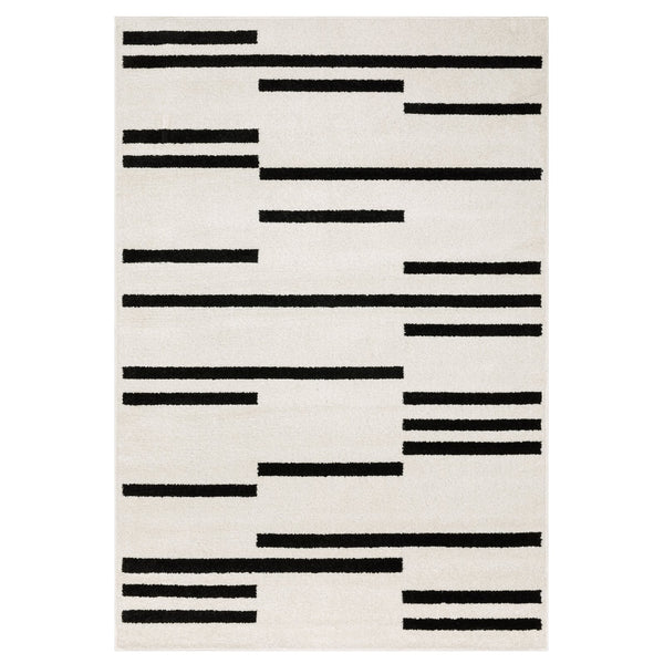 Oriental Weavers Quinn Modern Beige & Black Runner Rug 2'X7' — Textured Frieze, Asymmetrical Line Design, Durable Polypropylene QQUI10060213ST