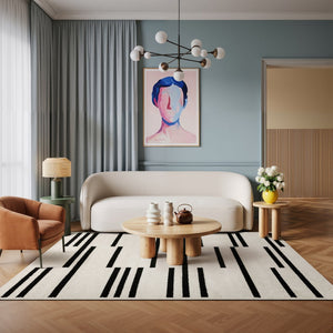 Oriental Weavers Quinn Modern Beige & Black Area Rug With Asymmetrical Linear Design, Durable Low-Maintenance Frieze (5'3" X 7'8") 83.86'' L x 62.99'' W QQUI10160213ST