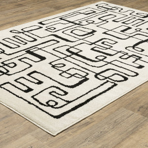 Oriental Weavers Quinn Modern Maze Beige Area Rug With Black Loop Pattern, Durable Polypropylene Frieze For Living Rooms 83.86'' L x 62.99'' W QQUI11160213ST