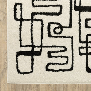 Oriental Weavers Quinn Modern Beige & Black Runner Rug 2'X7' — Maze-Like Geometric Design, Soft Frieze Polypropylene, Durable Elegance QQUI11060213ST