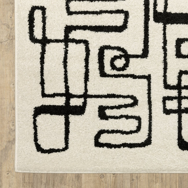 Oriental Weavers Quinn Modern Beige & Black Runner Rug 2'X7' — Maze-Like Geometric Design, Soft Frieze Polypropylene, Durable Elegance QQUI11060213ST