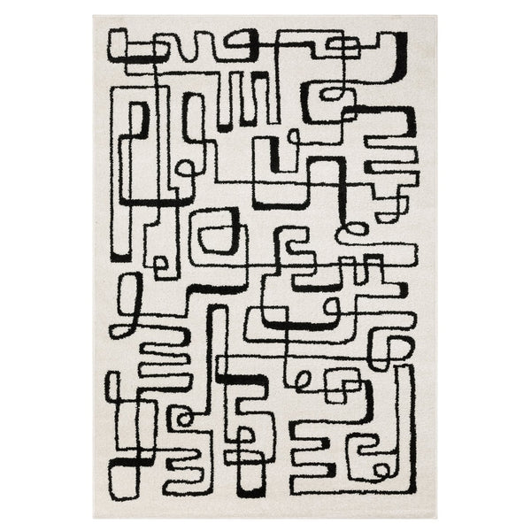 Oriental Weavers Quinn Modern Maze Beige Area Rug With Black Loop Pattern, Durable Polypropylene Frieze For Living Rooms 83.86'' L x 62.99'' W QQUI11160213ST