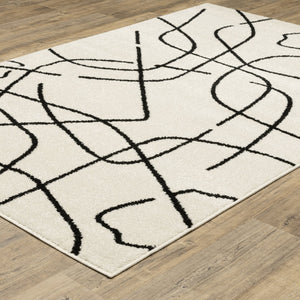 Oriental Weavers Quinn Contemporary Beige Area Rug With Bold Black Freeform Linework, Soft Frieze Pile For Comfort 83.86'' L x 62.99'' W QQUI12160213ST