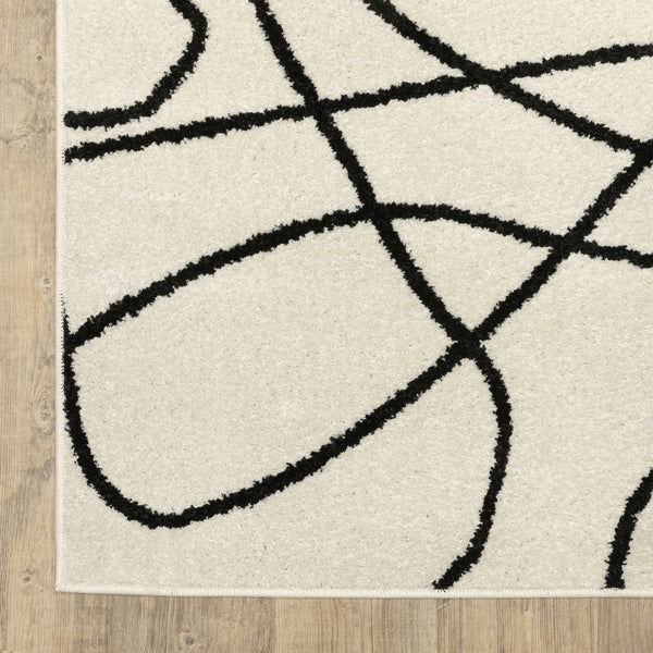 Oriental Weavers Quinn Modern Beige Runner Rug With Bold Black Abstract Lines, 2'X7' — Soft Frieze, Durable Polypropylene QQUI12060213ST