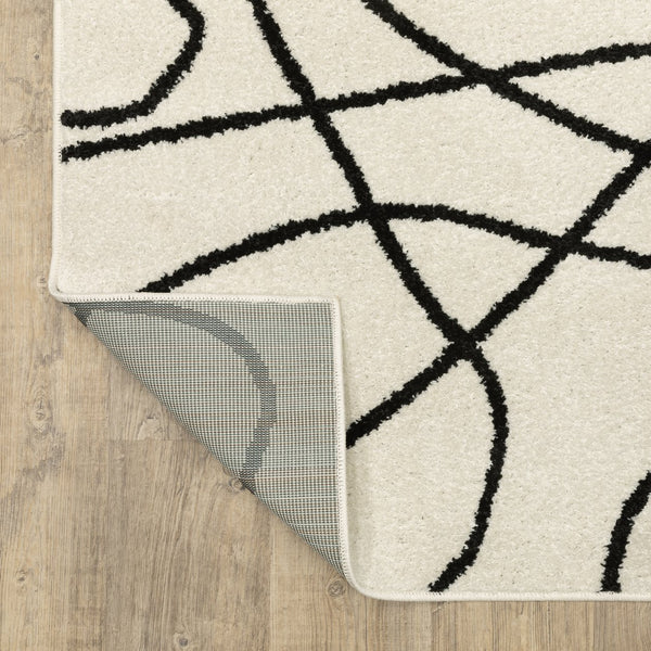 Oriental Weavers Quinn Modern Beige Runner Rug With Bold Black Abstract Lines, 2'X7' — Soft Frieze, Durable Polypropylene QQUI12060213ST