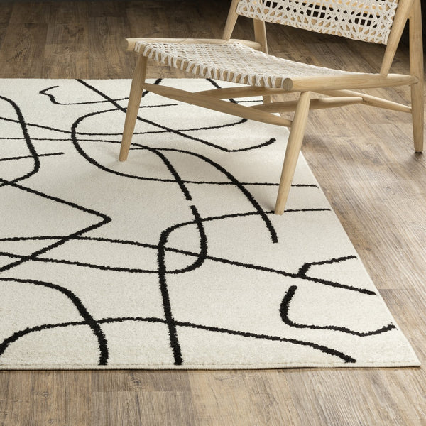 Oriental Weavers Quinn Modern Beige Runner Rug With Bold Black Abstract Lines, 2'X7' — Soft Frieze, Durable Polypropylene QQUI12060213ST