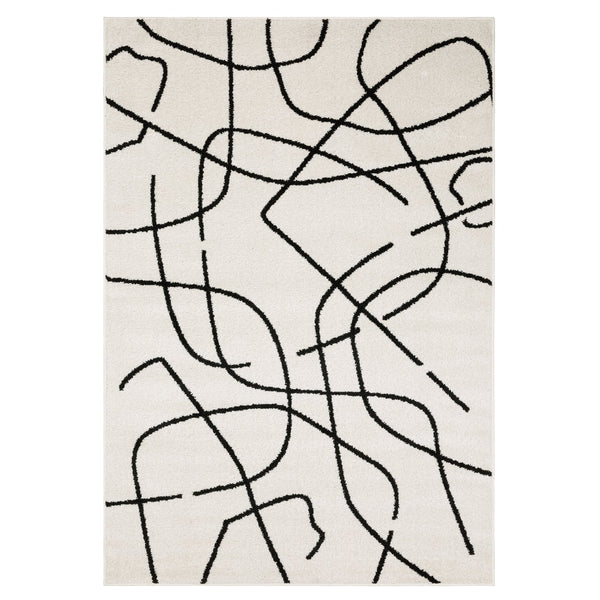 Oriental Weavers Quinn Modern Beige Runner Rug With Bold Black Abstract Lines, 2'X7' — Soft Frieze, Durable Polypropylene QQUI12060213ST