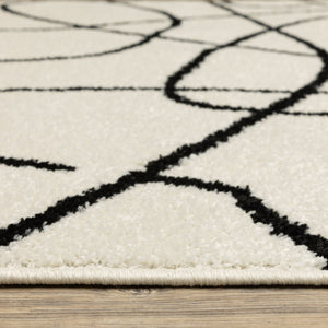 Oriental Weavers Quinn Modern Beige Runner Rug With Bold Black Abstract Lines, 2'X7' — Soft Frieze, Durable Polypropylene QQUI12060213ST