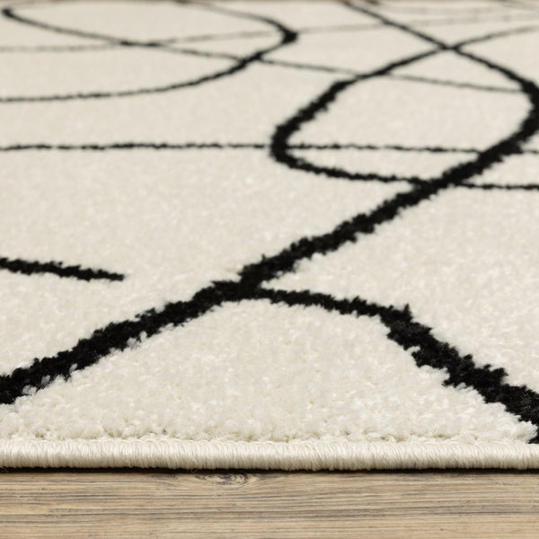 Oriental Weavers Quinn Modern Beige Runner Rug With Bold Black Abstract Lines, 2'X7' — Soft Frieze, Durable Polypropylene QQUI12060213ST