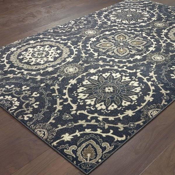 Oriental Weavers Richmond Indoor Area Rug - Elegant Blend Of Traditional Design And Modern Hues In Soft Polypropylene Navy,Ivory Polypropylene R008e3240330st