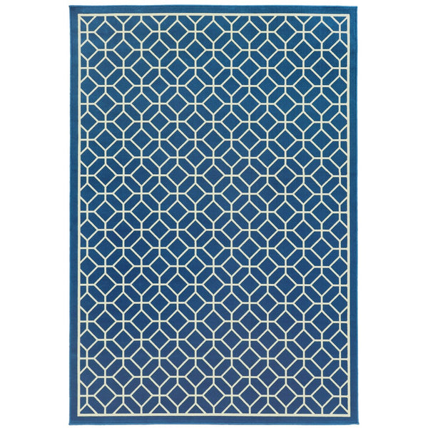 Oriental Weavers Riviera Indoor/Outdoor Area Rug - Stylish Geometric Design For High Traffic & Weather Resistance Blue,Ivory Polypropylene R4771g240330st