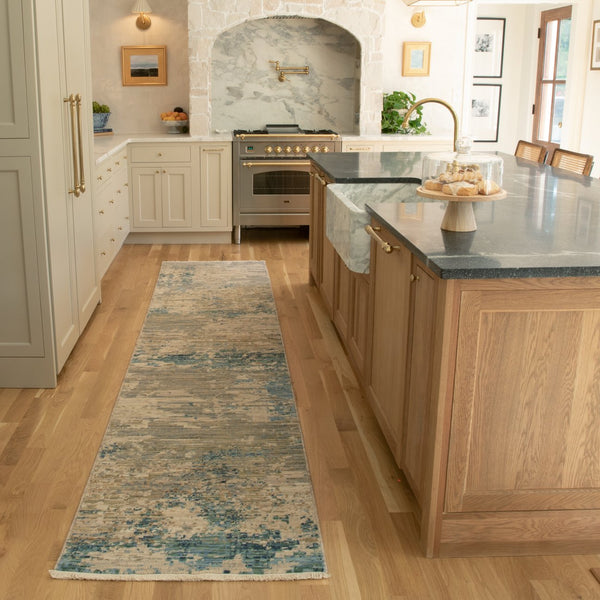 Oriental Weavers Soleri Indoor Area Rug With Vibrant Abstract Design, Soft Wool Blend, And Elegant Cotton Fringe Beige,Blue Wool Ssol07078370st