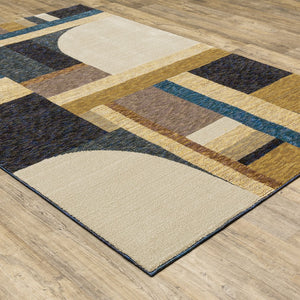 Oriental Weavers Strada Indoor Area Rug - Contemporary Art Deco Design With Soft Curves And Elegant Linear Forms Gold,Blue Nylon Sstr01100170st