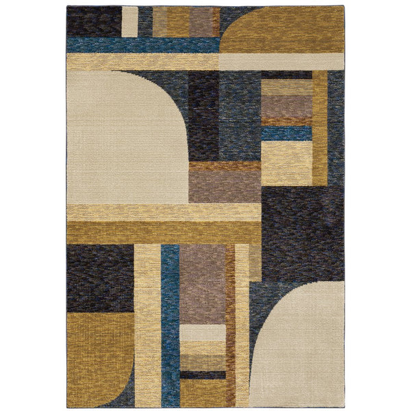 Oriental Weavers Strada Indoor Area Rug - Contemporary Art Deco Design With Soft Curves And Elegant Linear Forms Gold,Blue Nylon Sstr01100170st